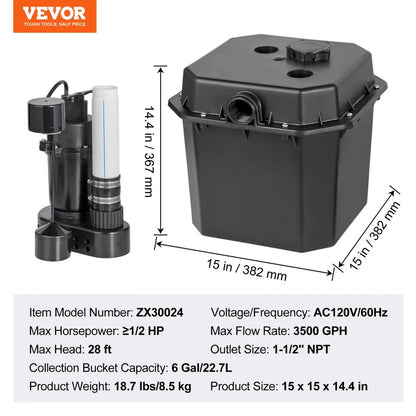 ZX30024 - 1/2 HP Utility Sink Pump with 6 Gal Basin, 3500 GPH
