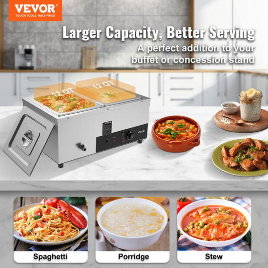 010416571022 - 2 x 12QT Stainless Steel Food Warmer with 1500W Heating