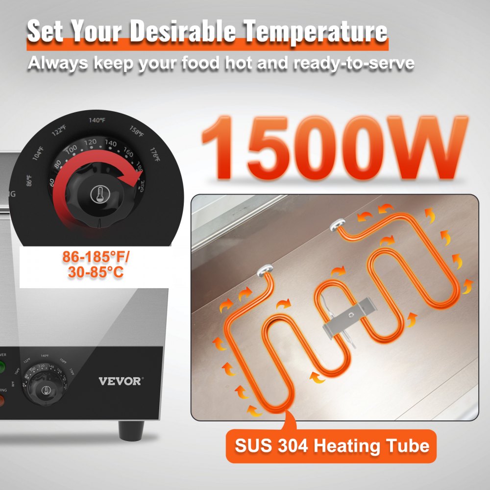 010416571022 - 2 x 12QT Stainless Steel Food Warmer with 1500W Heating