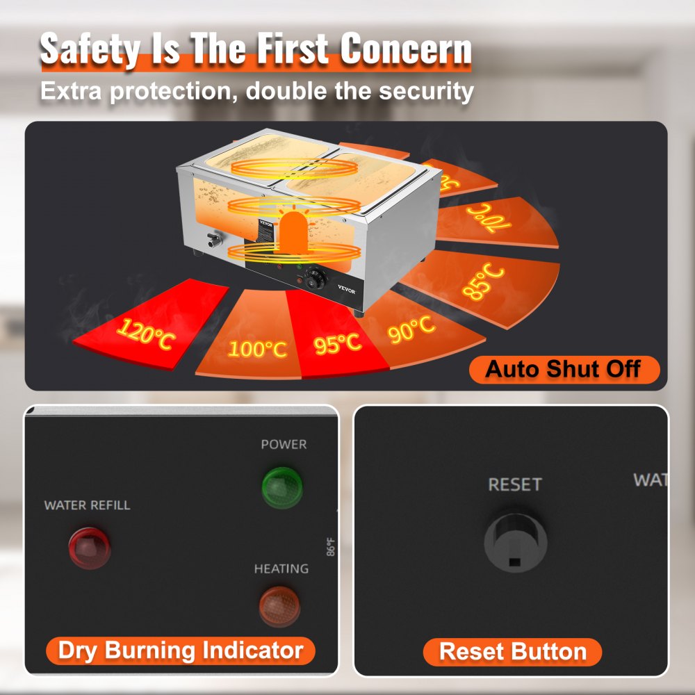 010416571022 - 2 x 12QT Stainless Steel Food Warmer with 1500W Heating