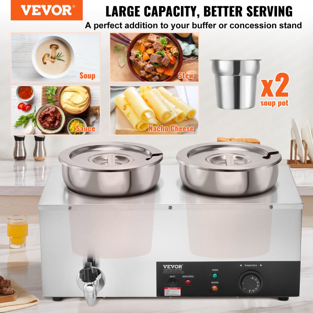 010139207580 - VEVOR Dual 7.4QT Stainless Steel Soup Warmer for Restaurants