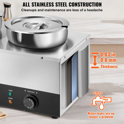 010392163727 - 3-Pot 1200W Stainless Steel Soup Warmer for Commercial Use