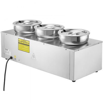 010392163727 - 3-Pot 1200W Stainless Steel Soup Warmer for Commercial Use