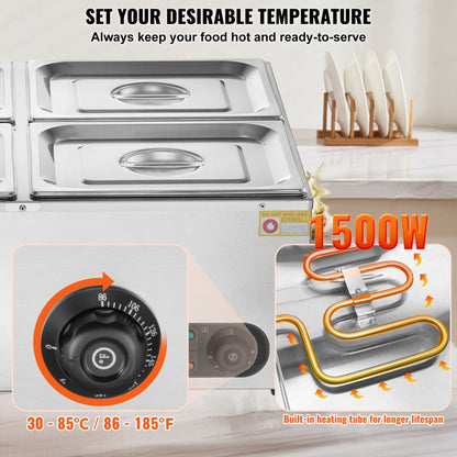 010835523298 - 4-Pan Commercial Food Warmer, 12QT Capacity, 1500W Heating