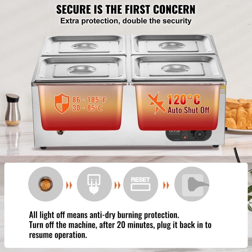 010835523298 - 4-Pan Commercial Food Warmer, 12QT Capacity, 1500W Heating