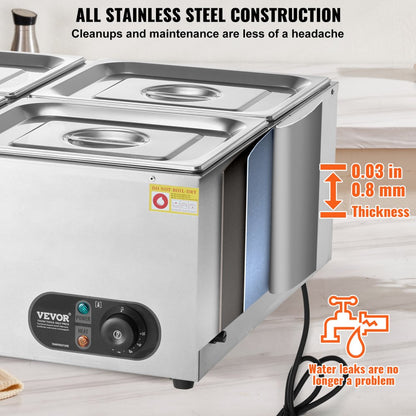 010835523298 - 4-Pan Commercial Food Warmer, 12QT Capacity, 1500W Heating