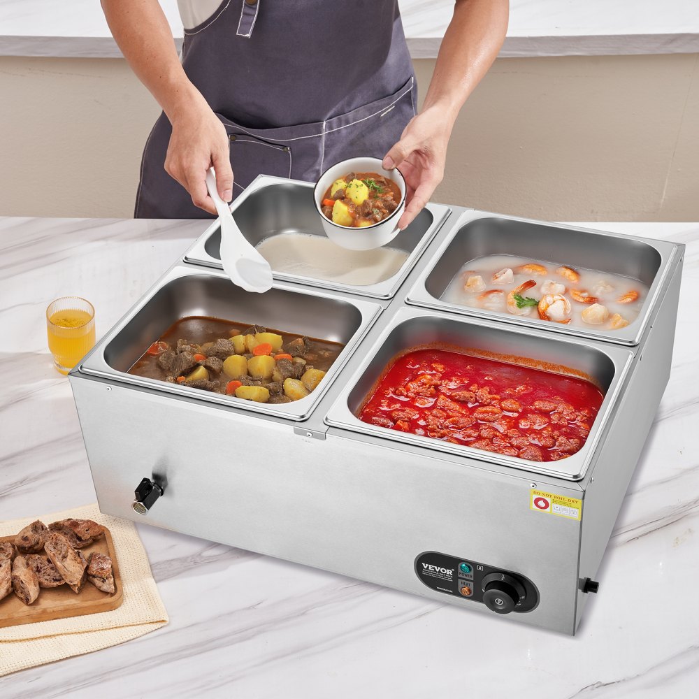 010835523298 - 4-Pan Commercial Food Warmer, 12QT Capacity, 1500W Heating