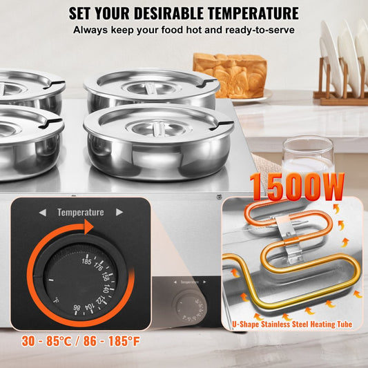 SC-TT4-7L - 29.6QT Stainless Steel Electric Soup Warmer, Four Pots, 1500W