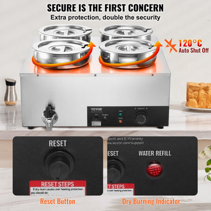 SC-TT4-7L - 29.6QT Stainless Steel Electric Soup Warmer, Four Pots, 1500W
