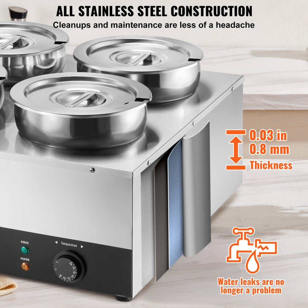 SC-TT4-7L - 29.6QT Stainless Steel Electric Soup Warmer, Four Pots, 1500W