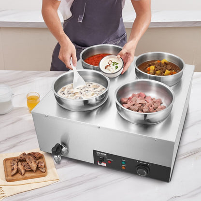 SC-TT4-7L - 29.6QT Stainless Steel Electric Soup Warmer, Four Pots, 1500W