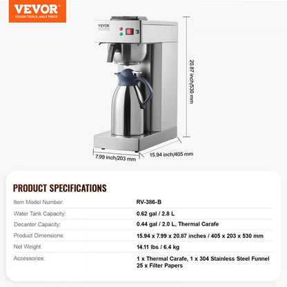 RV-386-B - 12-Cup Commercial Coffee Maker with Thermal Carafe, Quick Brew