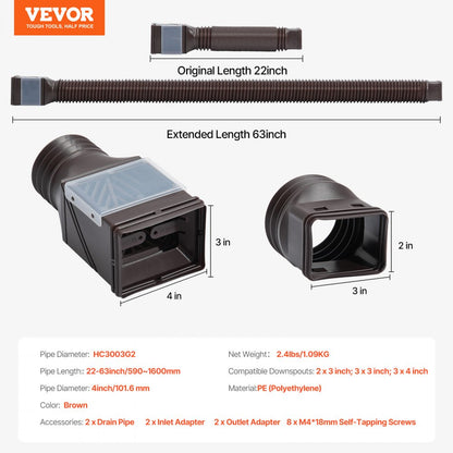 HC3003G2 - Flexible Downspout Extender 22-63" for Effective Water Drainage