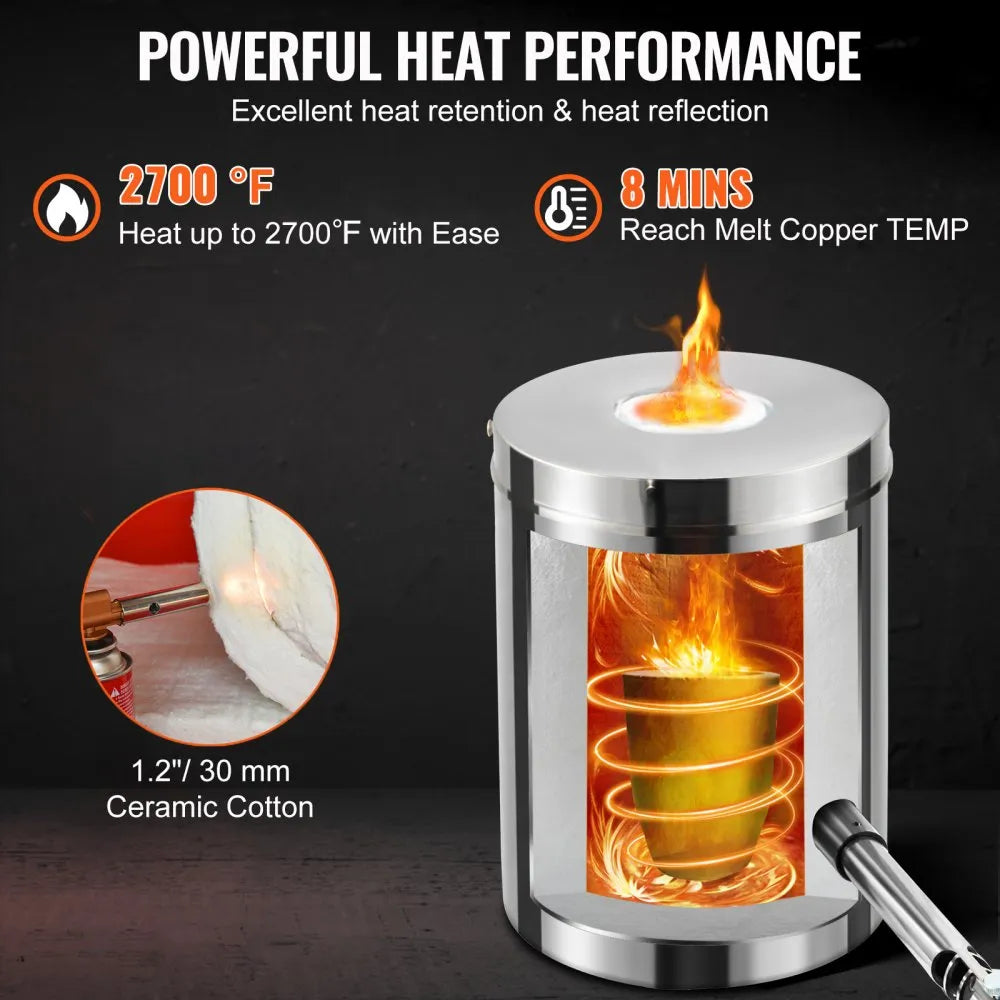 JHRJD06KG01A - 6KG Stainless Steel Propane Melting Furnace Kit, 2700°F Max