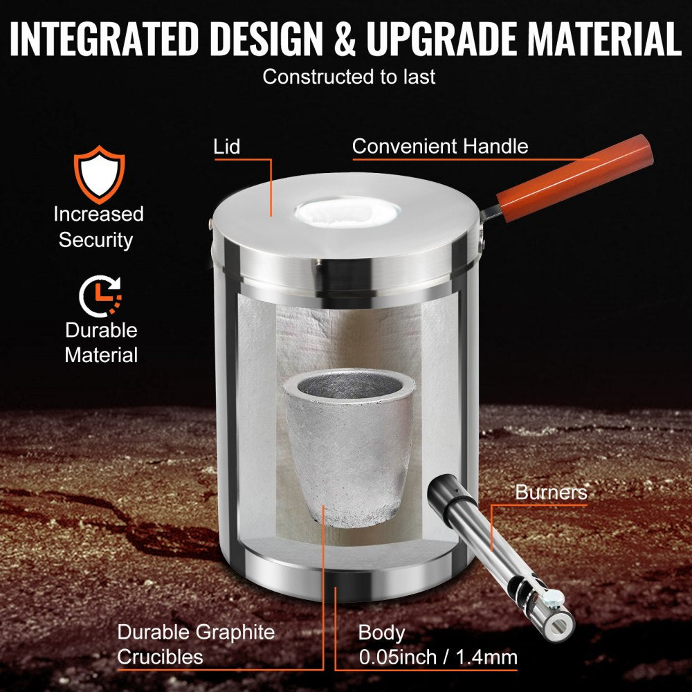 JHRJD06KG01A - 6KG Stainless Steel Propane Melting Furnace Kit, 2700°F Max