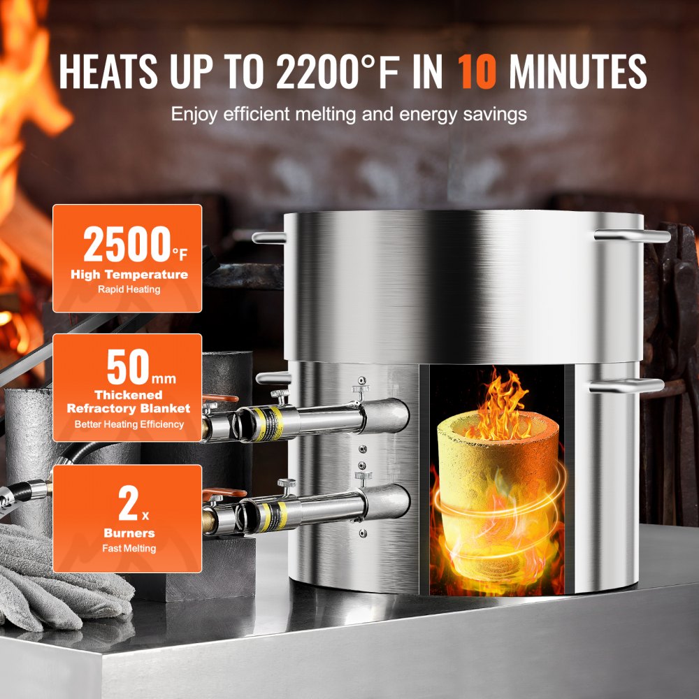JH16KGA - Durable 16KG Stainless Steel Dual Burner Melting Furnace