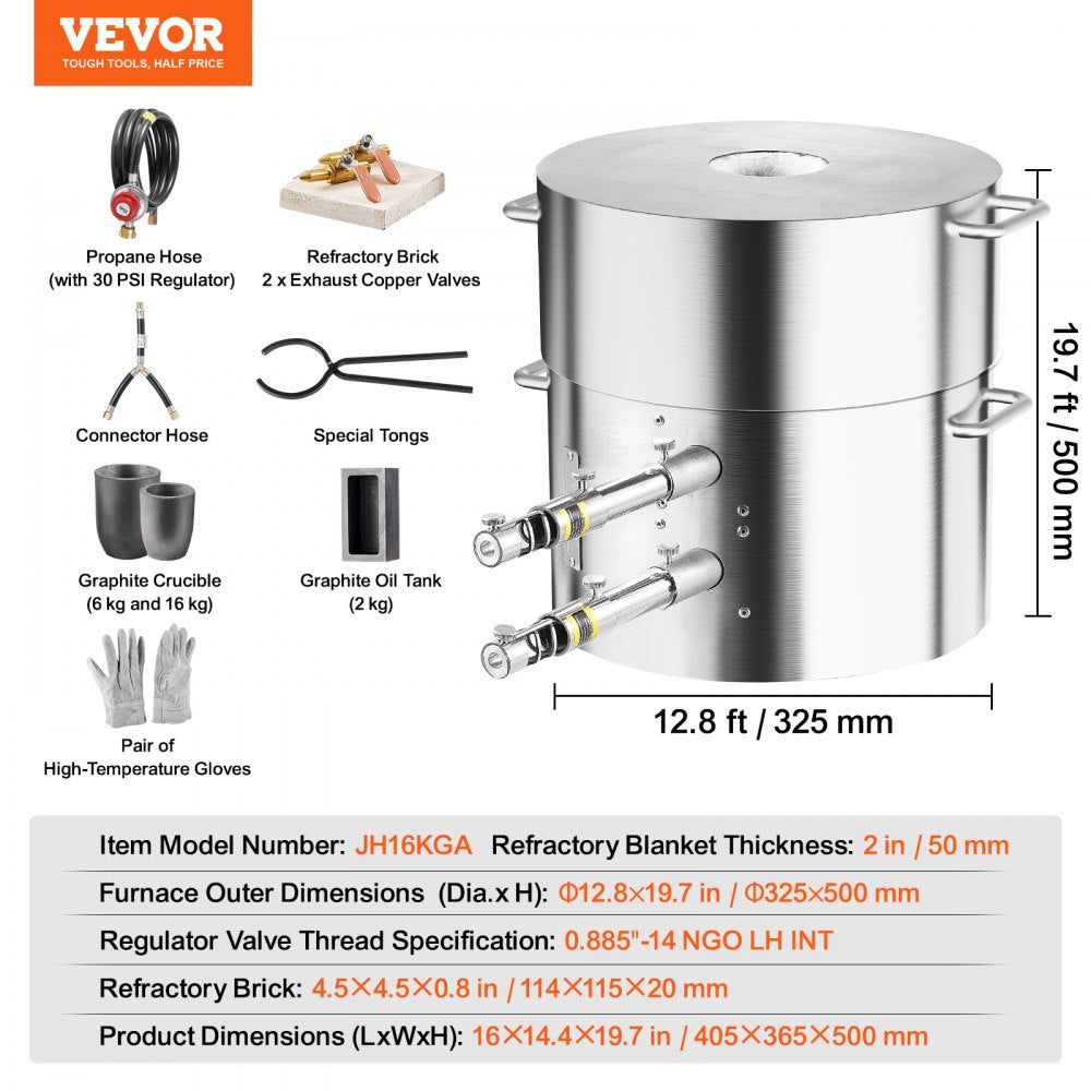 JH16KGA - Durable 16KG Stainless Steel Dual Burner Melting Furnace