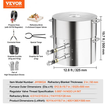 JH16KGA - Durable 16KG Stainless Steel Dual Burner Melting Furnace