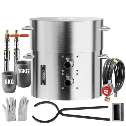 JH16KGA - Durable 16KG Stainless Steel Dual Burner Melting Furnace