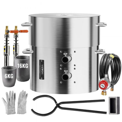 JH16KGA - Durable 16KG Stainless Steel Dual Burner Melting Furnace