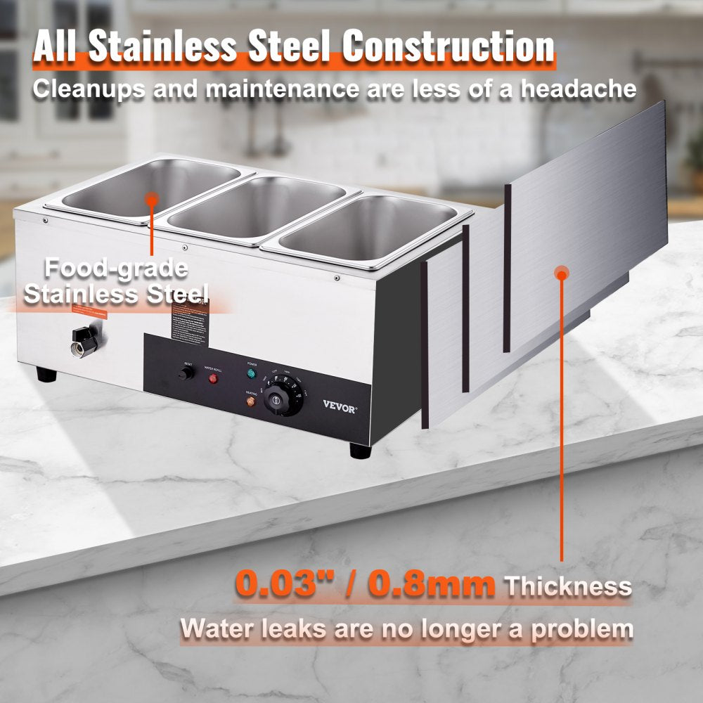 010272323492 - 3-Pan Stainless Steel Food Warmer with 1500W Power