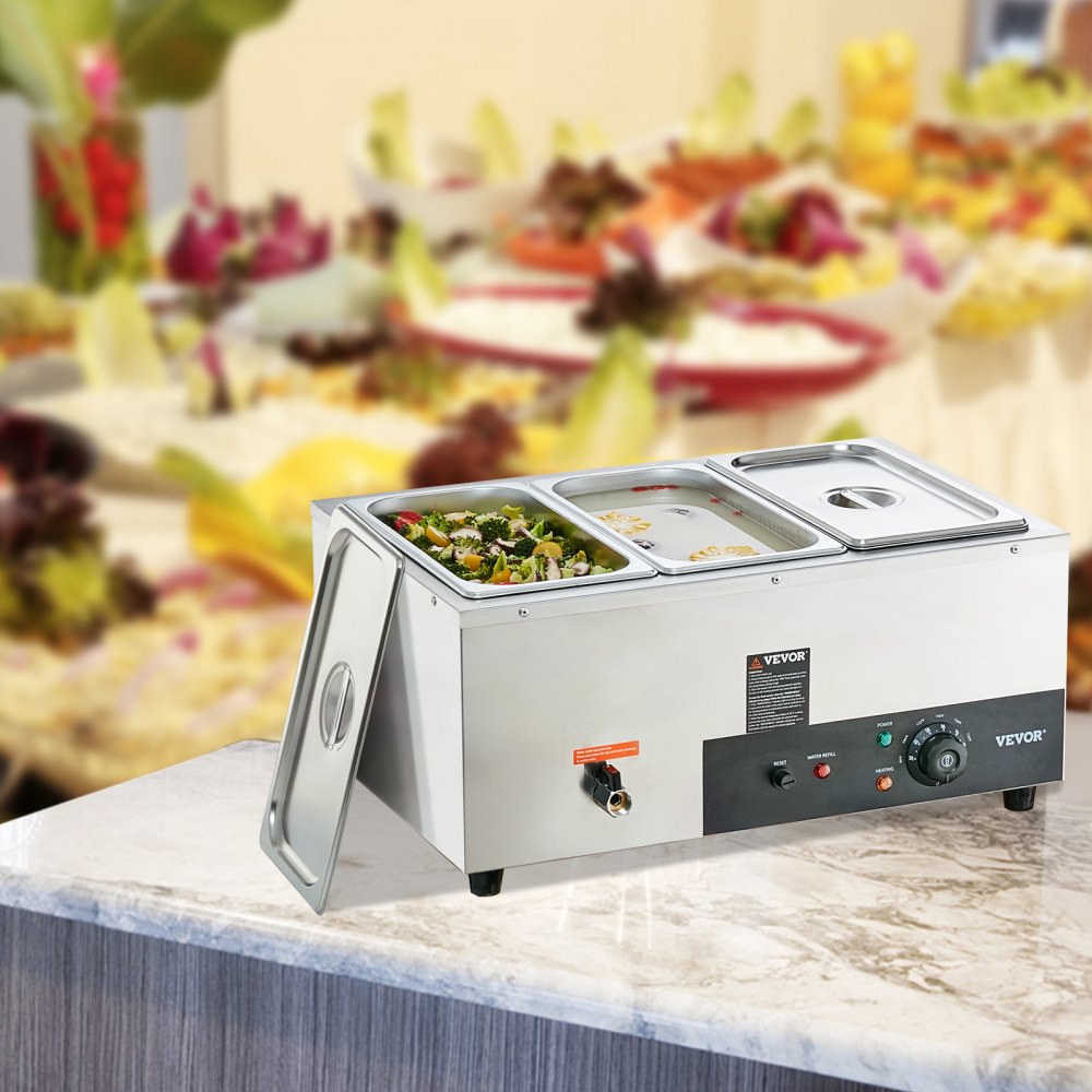 010272323492 - 3-Pan Stainless Steel Food Warmer with 1500W Power