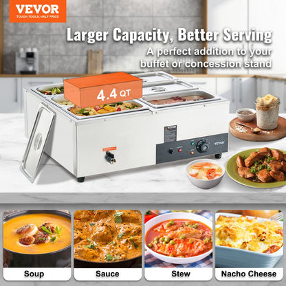 010745631952 - 6-Pan Stainless Steel Food Warmer with Adjustable Temperature