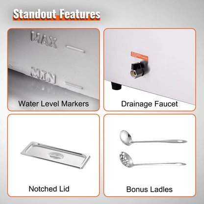 010745631952 - 6-Pan Stainless Steel Food Warmer with Adjustable Temperature