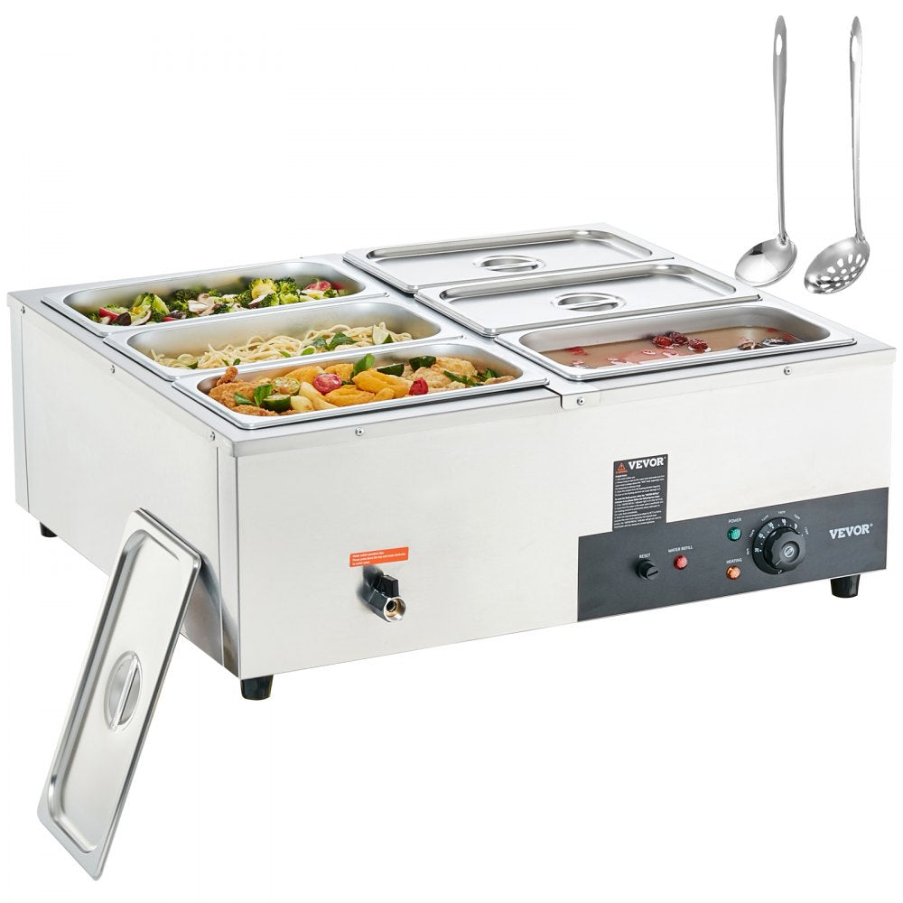 010745631952 - 6-Pan Stainless Steel Food Warmer with Adjustable Temperature