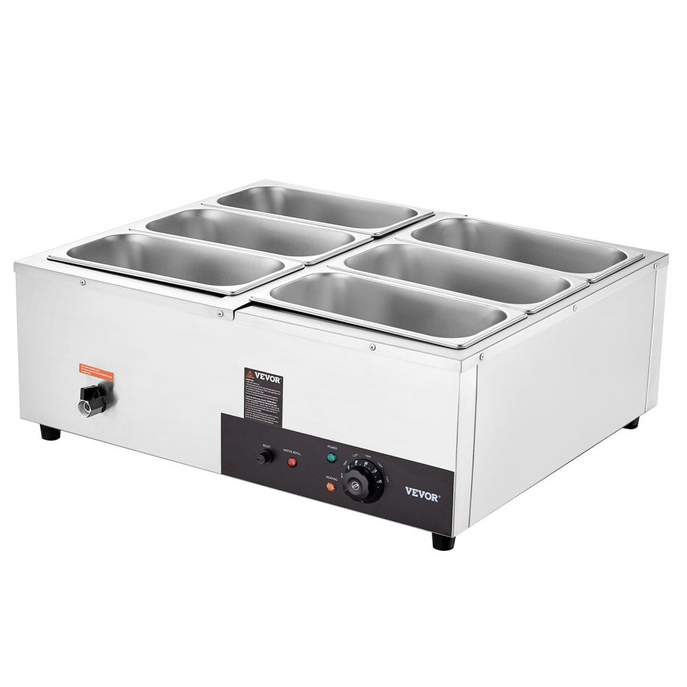 010745631952 - 6-Pan Stainless Steel Food Warmer with Adjustable Temperature