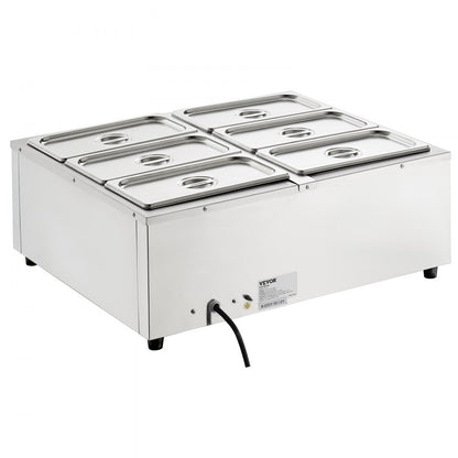010745631952 - 6-Pan Stainless Steel Food Warmer with Adjustable Temperature