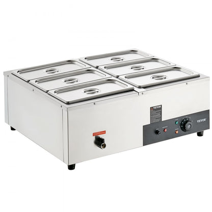 010745631952 - 6-Pan Stainless Steel Food Warmer with Adjustable Temperature