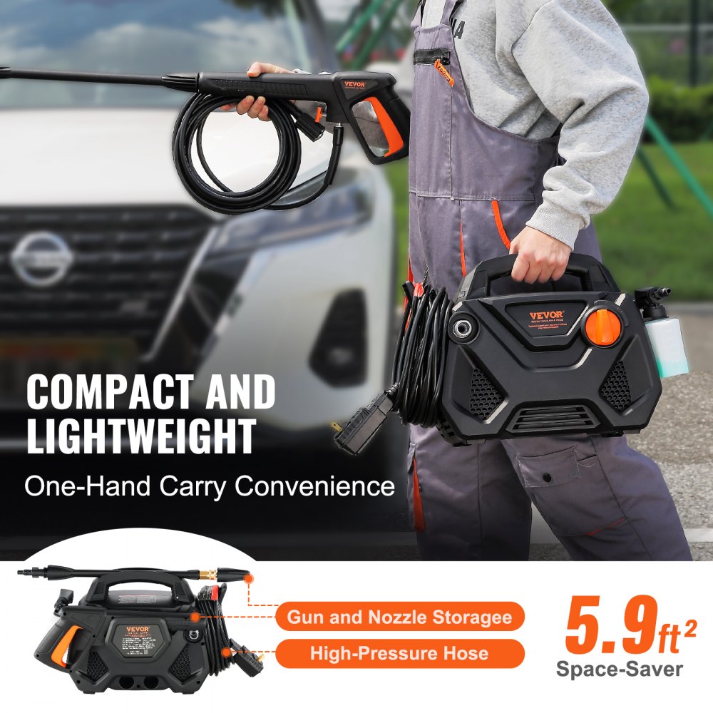 HY49P - 2150 PSI Electric Pressure Washer with 20ft Hose & 5 Nozzles
