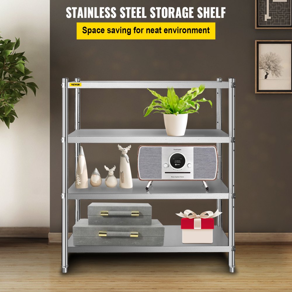 010545702291 - 4-Tier Adjustable Stainless Steel Shelf for Kitchen/Garage Storage