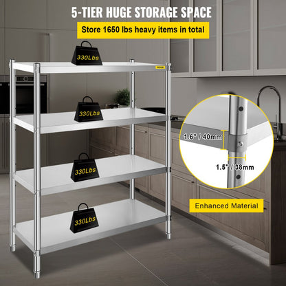 010545702291 - 4-Tier Adjustable Stainless Steel Shelf for Kitchen/Garage Storage