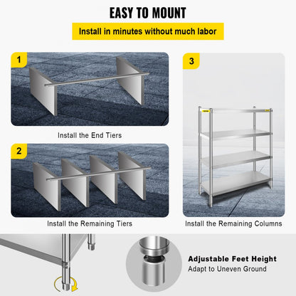 010545702291 - 4-Tier Adjustable Stainless Steel Shelf for Kitchen/Garage Storage