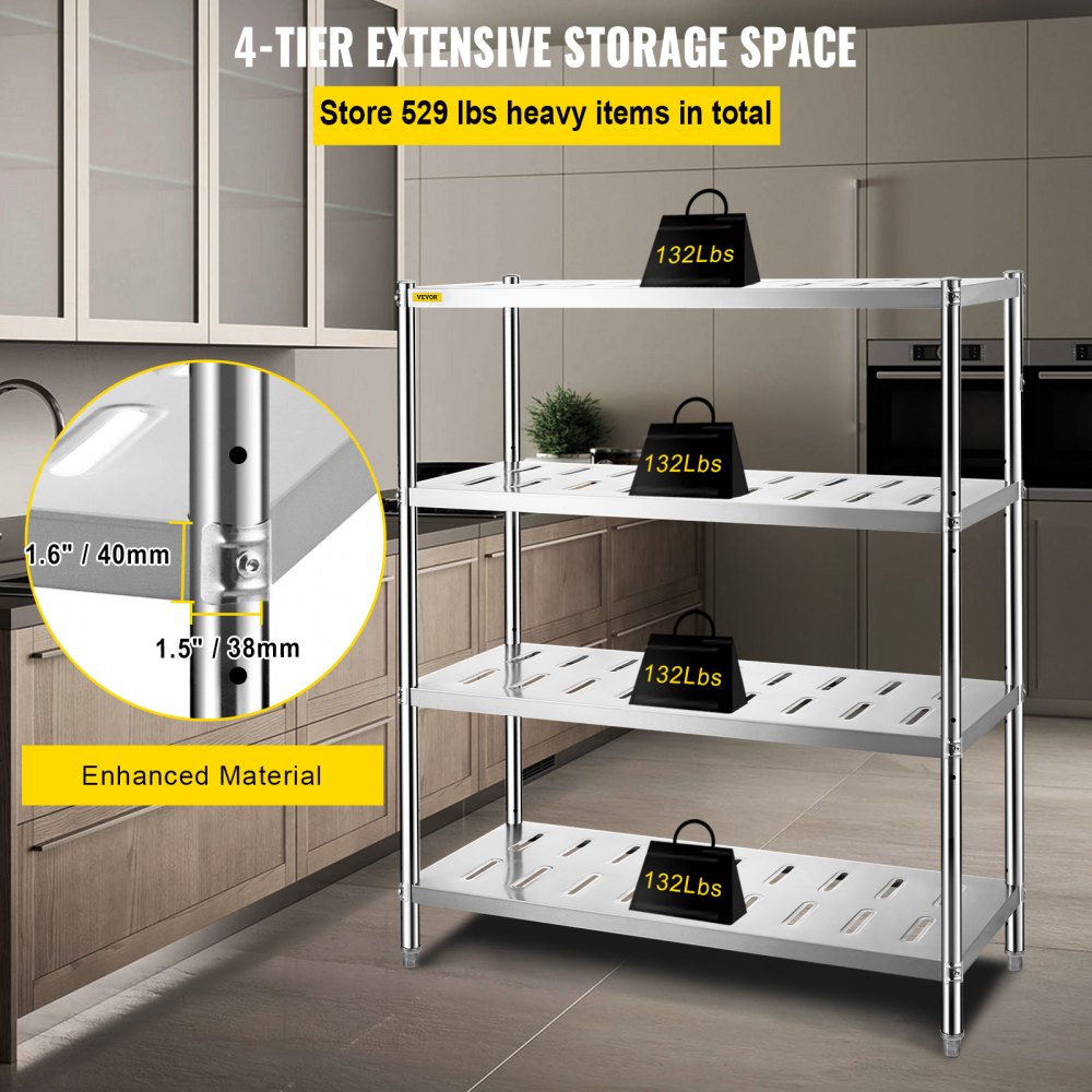 VV-SSPS-4-48 - 4-Tier 47.2" Stainless Steel Shelf with 529 lbs Capacity