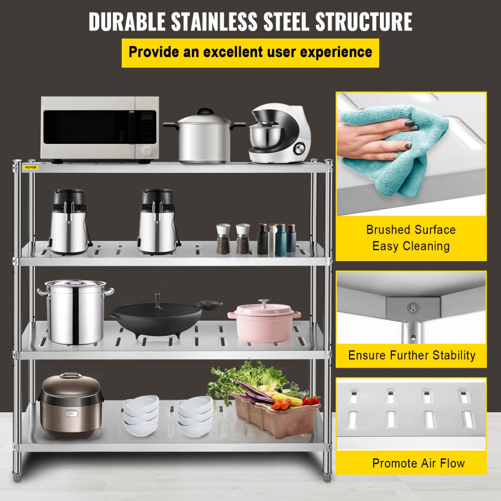 VV-SSPS-4-48 - 4-Tier 47.2" Stainless Steel Shelf with 529 lbs Capacity