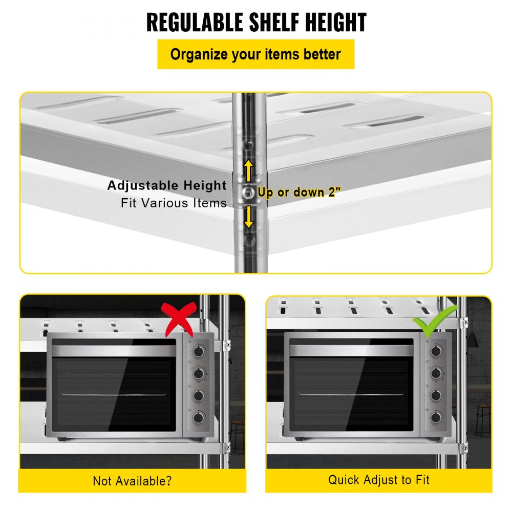 VV-SSPS-4-48 - 4-Tier 47.2" Stainless Steel Shelf with 529 lbs Capacity