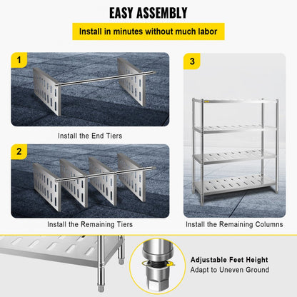 VV-SSPS-4-48 - 4-Tier 47.2" Stainless Steel Shelf with 529 lbs Capacity