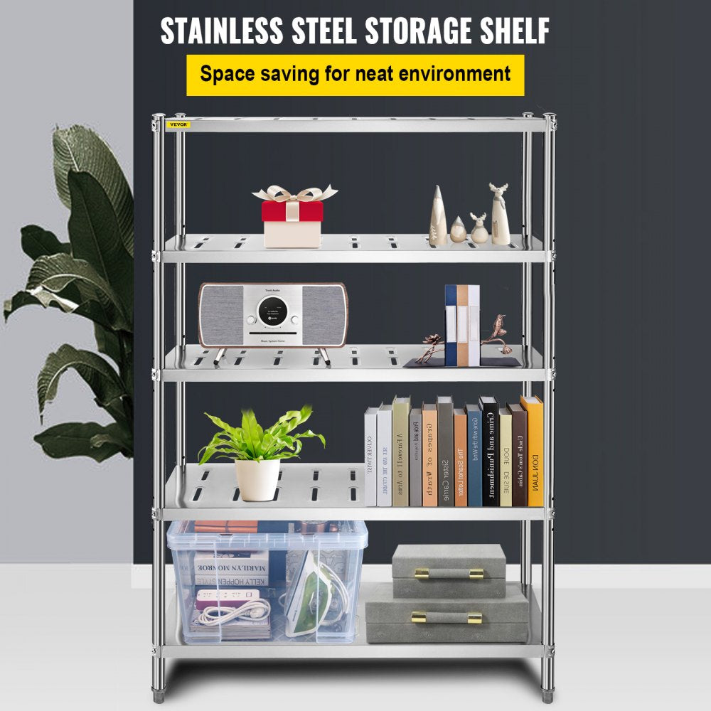 VV-SSPS-5-48 - Durable 5-Tier Stainless Steel Shelf, 47.2" x 17.7" x 70.9"