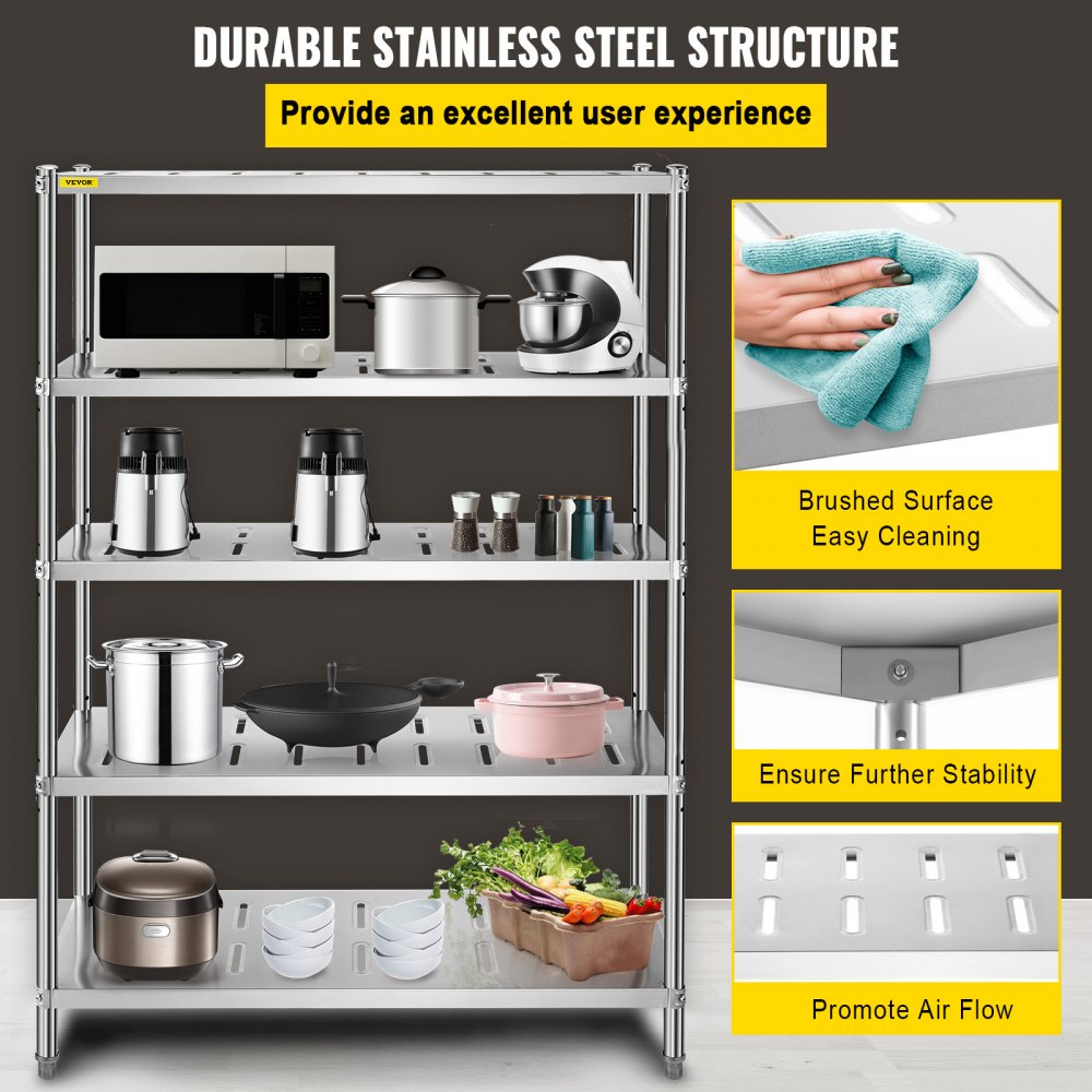 VV-SSPS-5-48 - Durable 5-Tier Stainless Steel Shelf, 47.2" x 17.7" x 70.9"