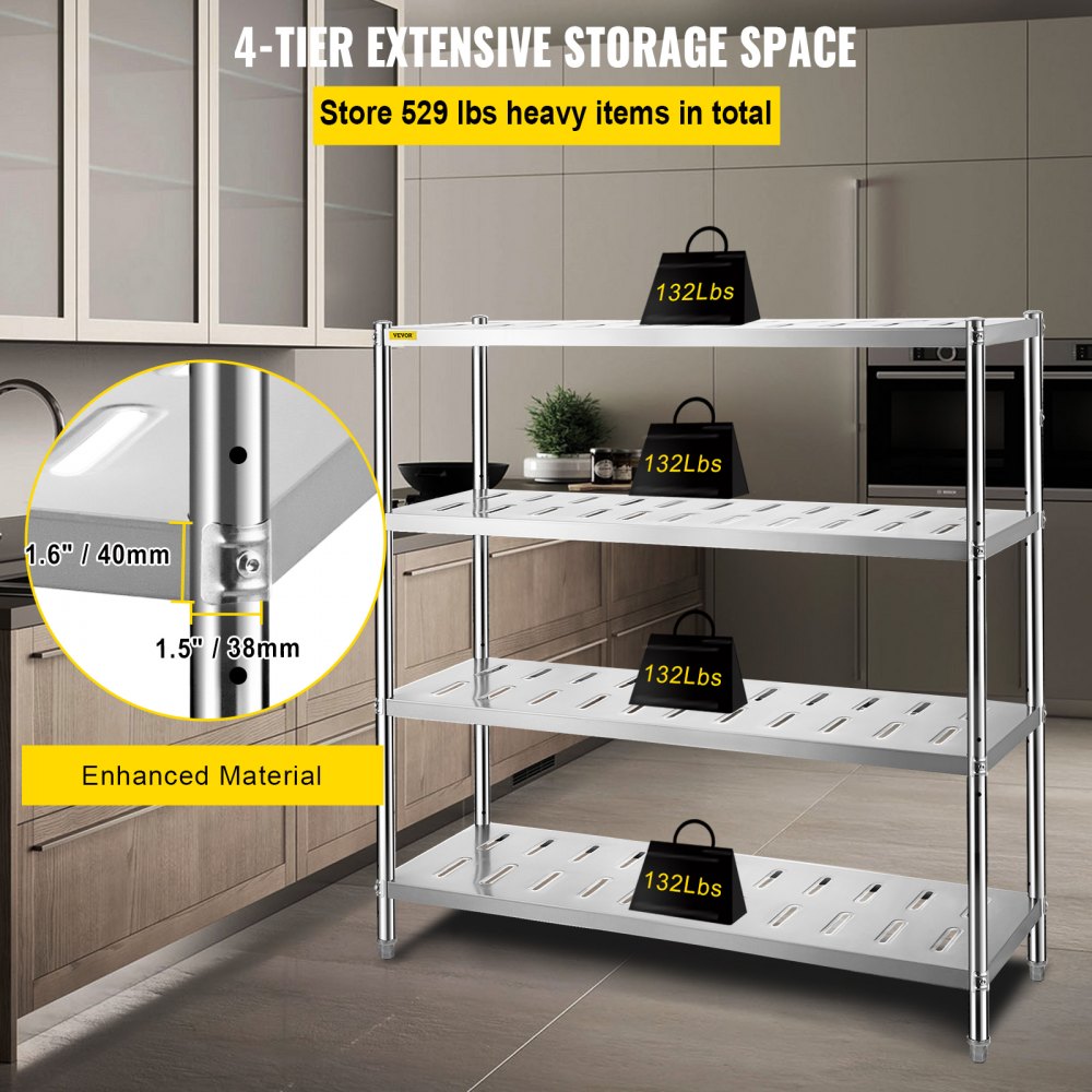 VV-SSPS-4-60 - Heavy Duty Stainless Steel Shelf, 59.1" x 17.7" x 61"