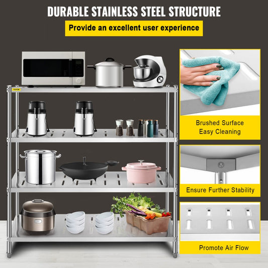 VV-SSPS-4-60 - Heavy Duty Stainless Steel Shelf, 59.1" x 17.7" x 61"