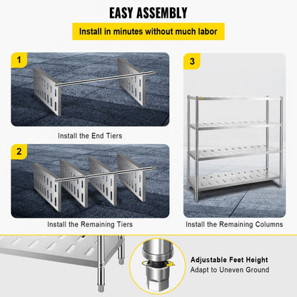 VV-SSPS-4-60 - Heavy Duty Stainless Steel Shelf, 59.1" x 17.7" x 61"