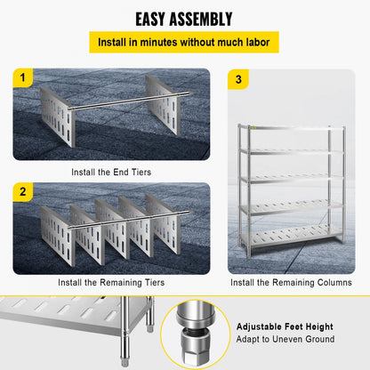 VV-SSPS-5-60 - 5-Tier Stainless Steel Shelf 132 lbs Capacity, Easy Assembly