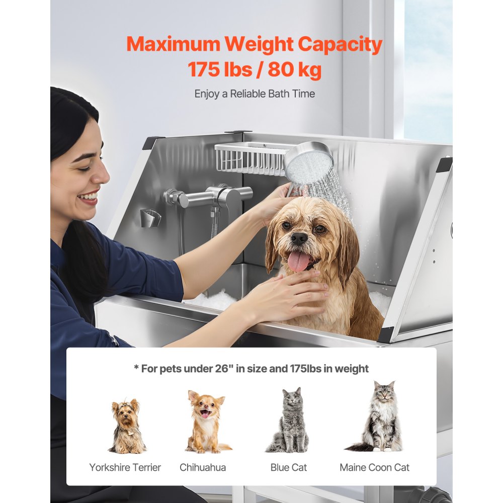 K2E01015 - 34" Stainless Steel Dog Bath Tub with No Leak Design