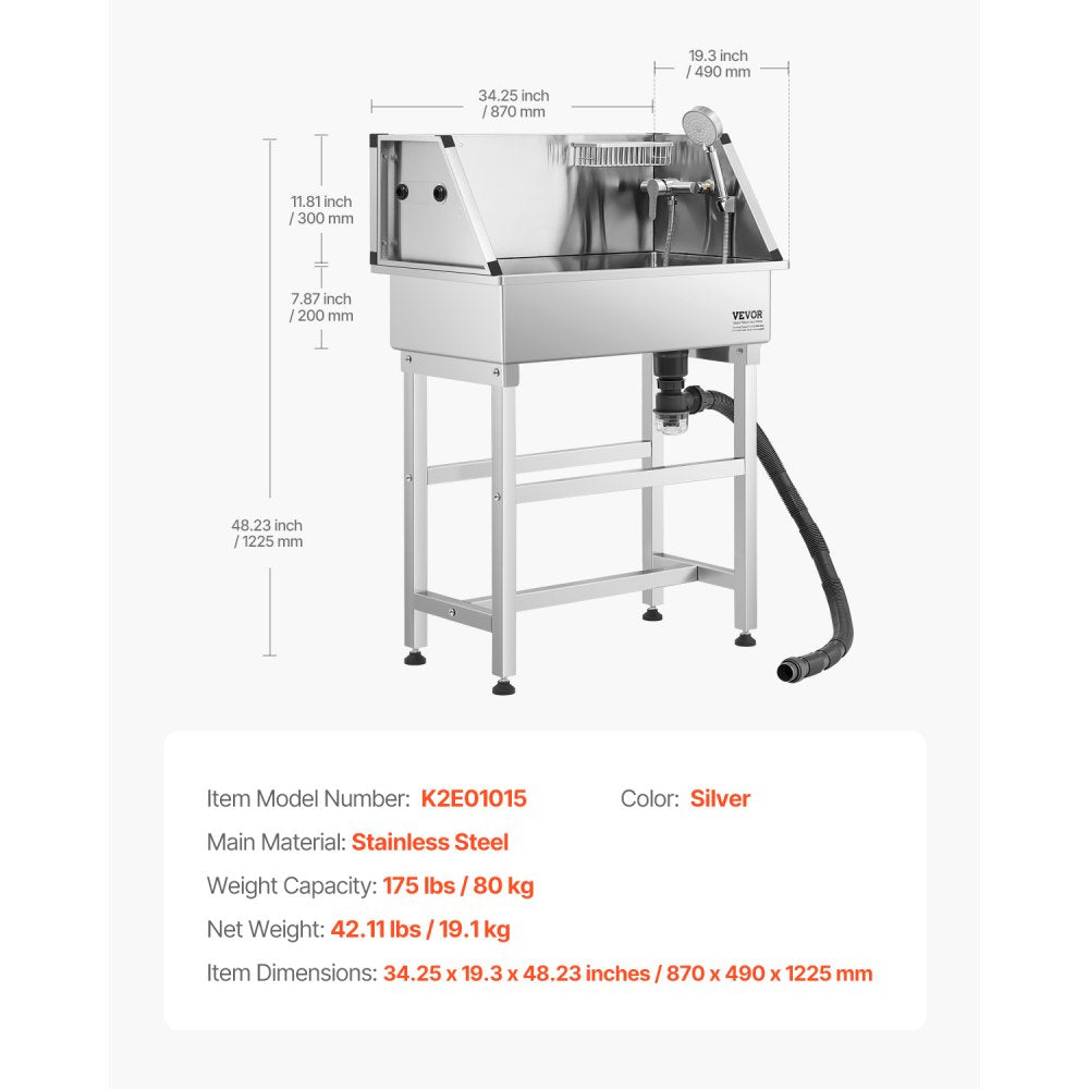 K2E01015 - 34" Stainless Steel Dog Bath Tub with No Leak Design