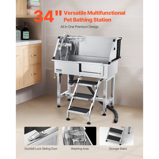 K2E01003 - 34" Stainless Steel Dog Bath Tub with Stairs
