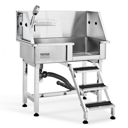 K1E01016 - Professional Stainless Steel Dog Bathing Tub with Ramp, Supports 220 lbs